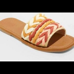 Women's Eve Square Toe Raffia Slide Sandals Natural - Universal Thread